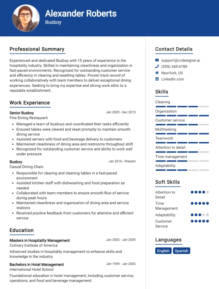 Busboy CV Example For 2025: Best Tips & Templates