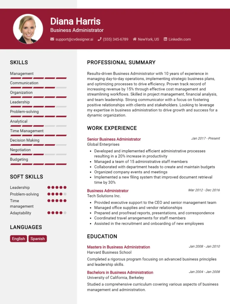 Business Administrator CV Example