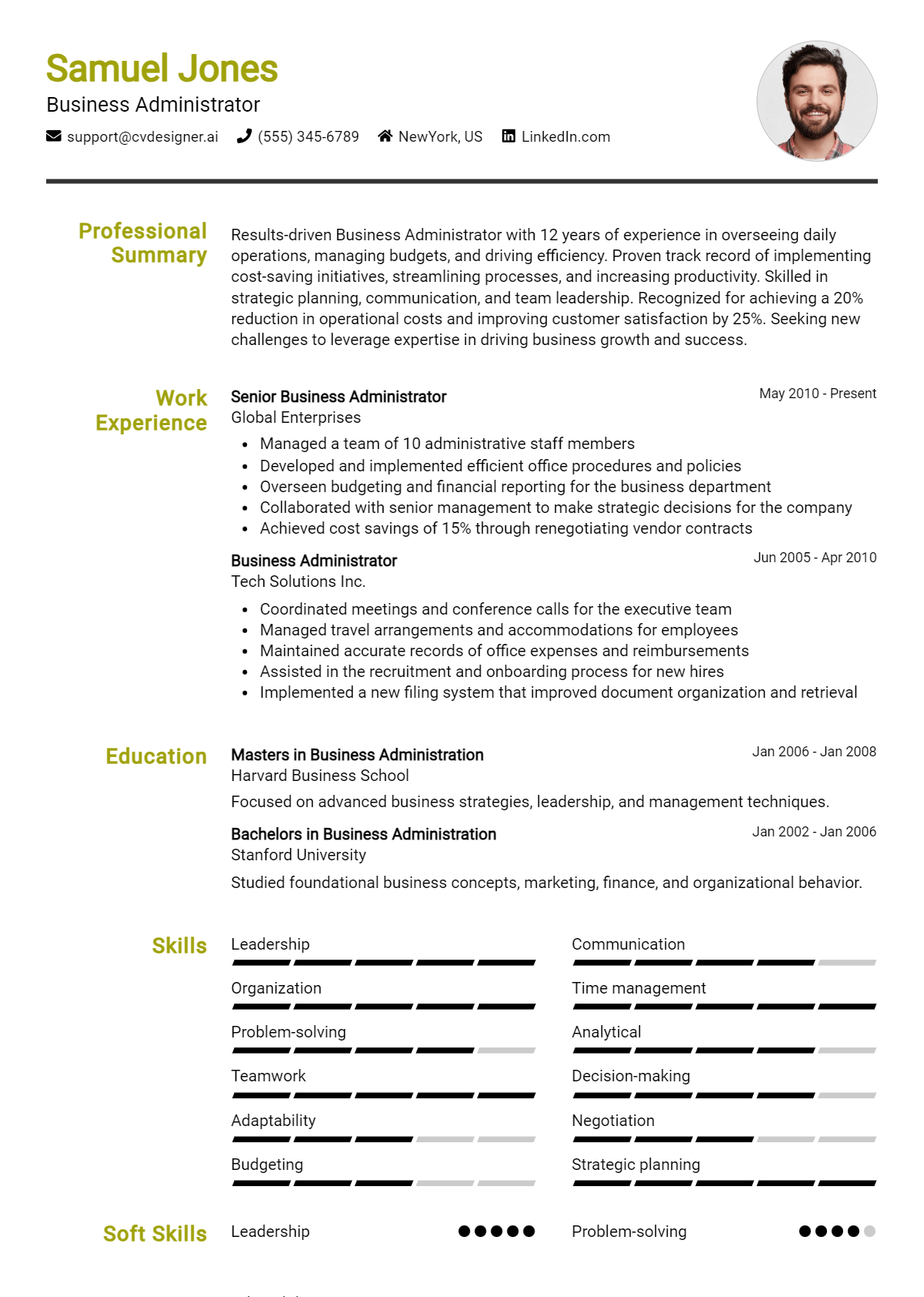 Business Administrator Resume Example