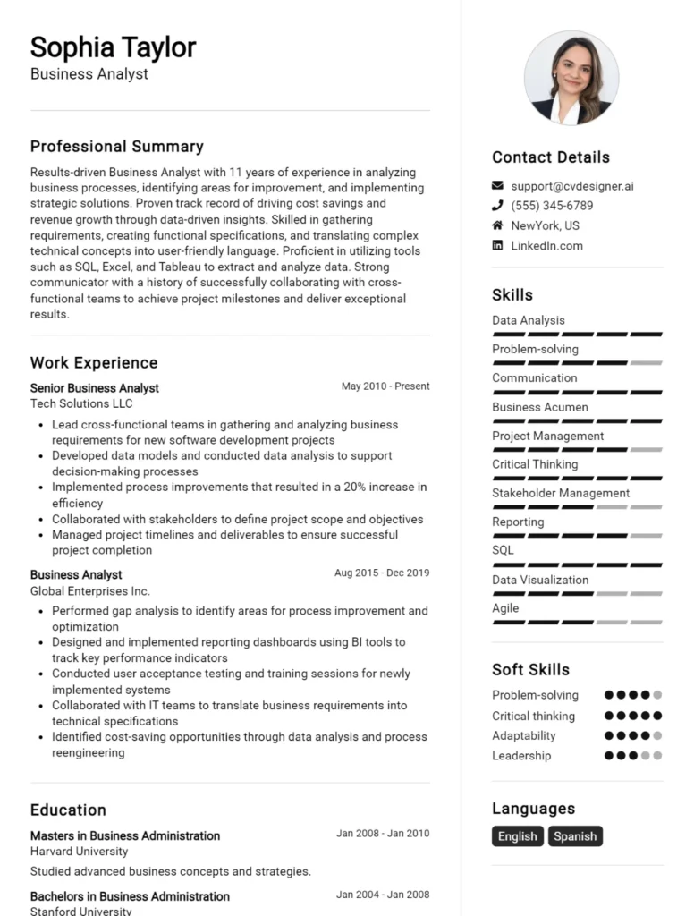 Business Analyst CV Example