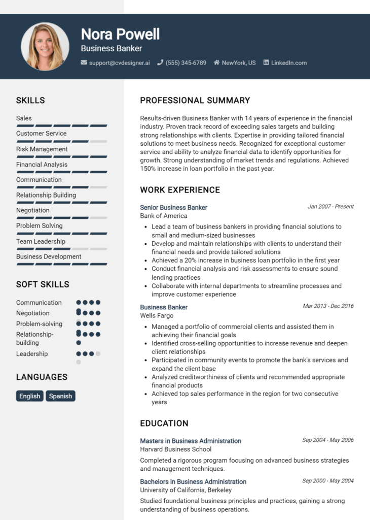 Business Banker Resume Example