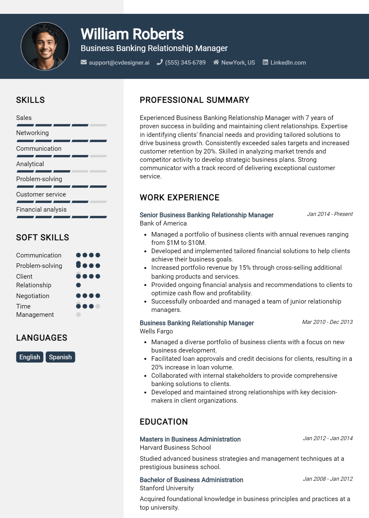 Business Banking Relationship Manager Resume Example