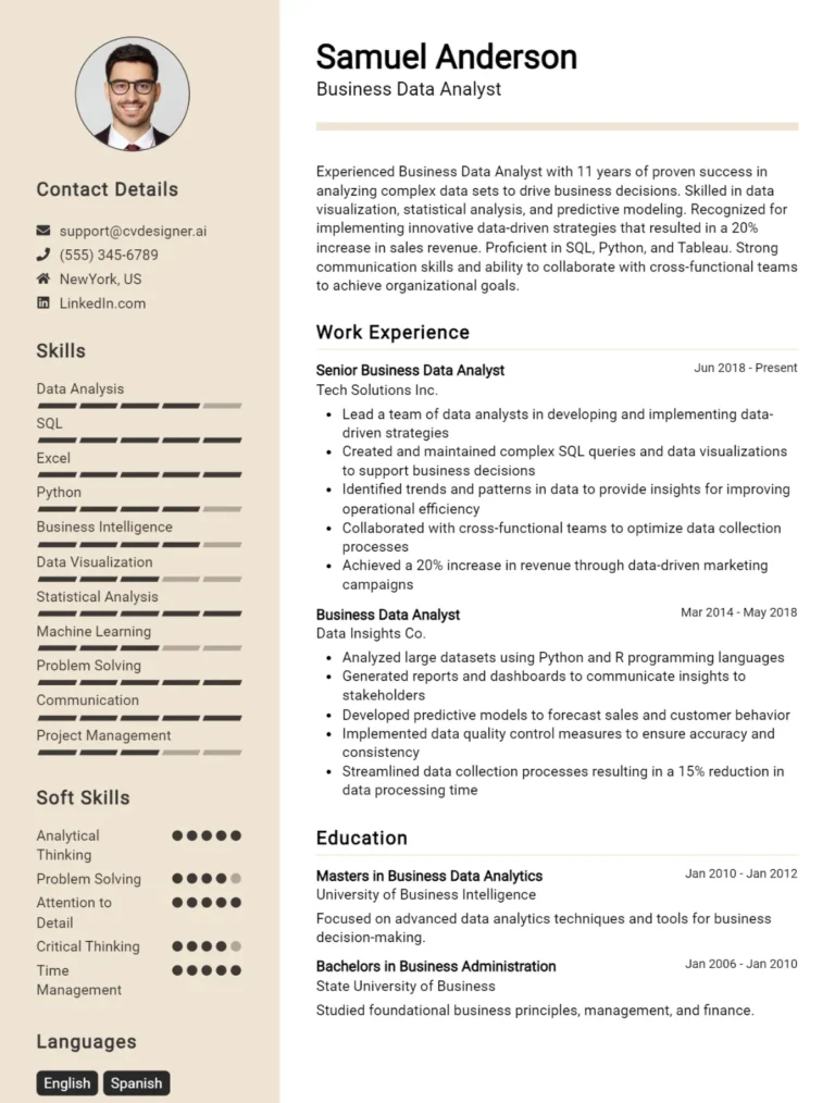 9 Business Data Analyst CV Examples And Templates For 2025