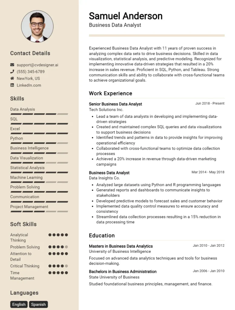 Business Data Analyst CV Example