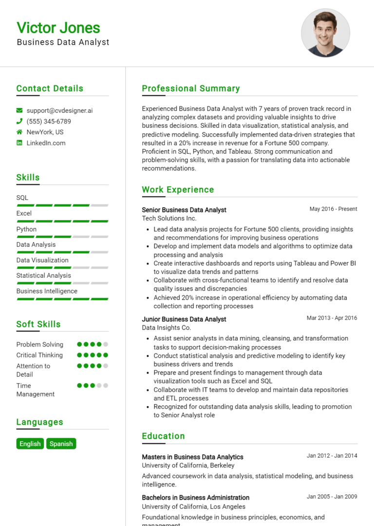 Business Data Analyst Resume Example for 2025: Writing Guide