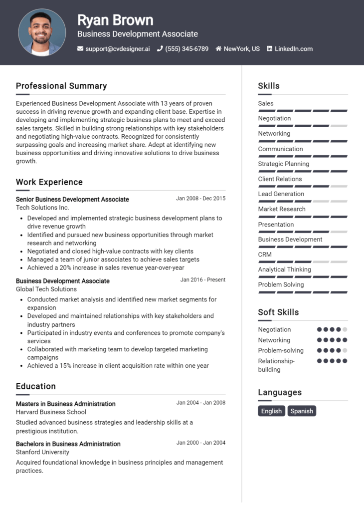 Business Development Associate Resume Example