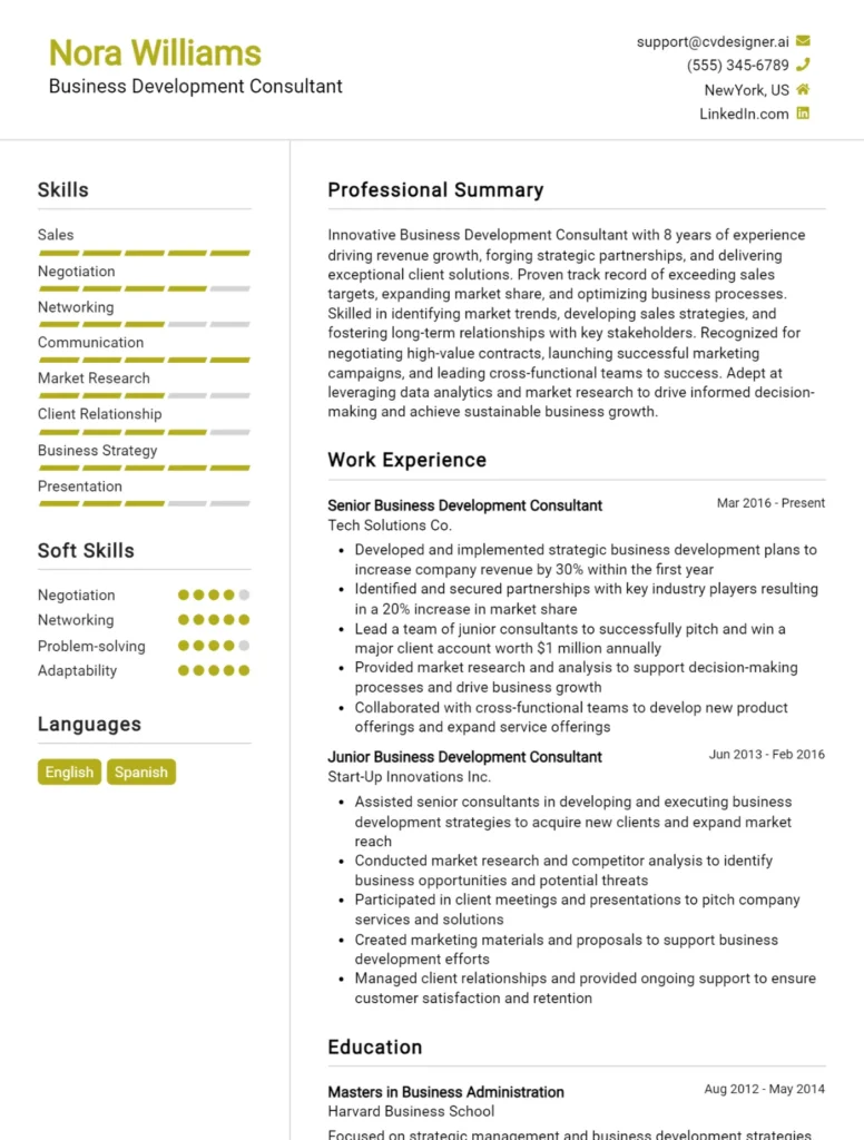 Business Development Consultant CV Example