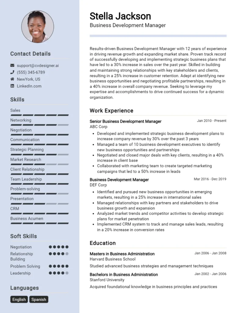 Business Development Manager CV Example