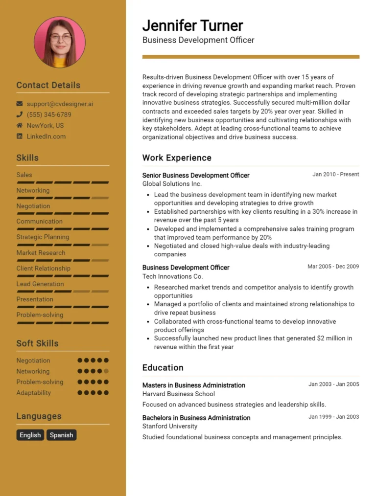 Business Development Officer CV Example For 2025: Best Tips & Templates