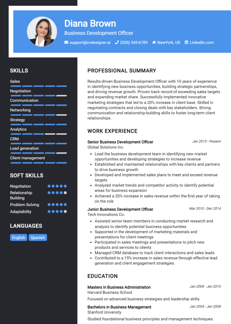 8 Business Development Officer Resume Examples for 2025: Writing Guide