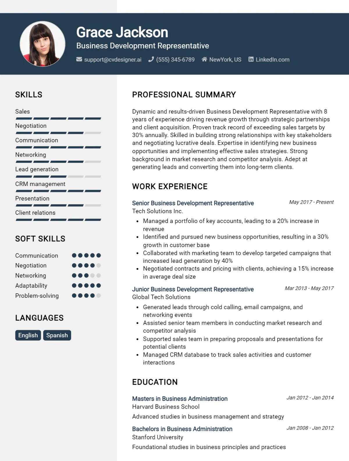 Business Development Representative CV Example
