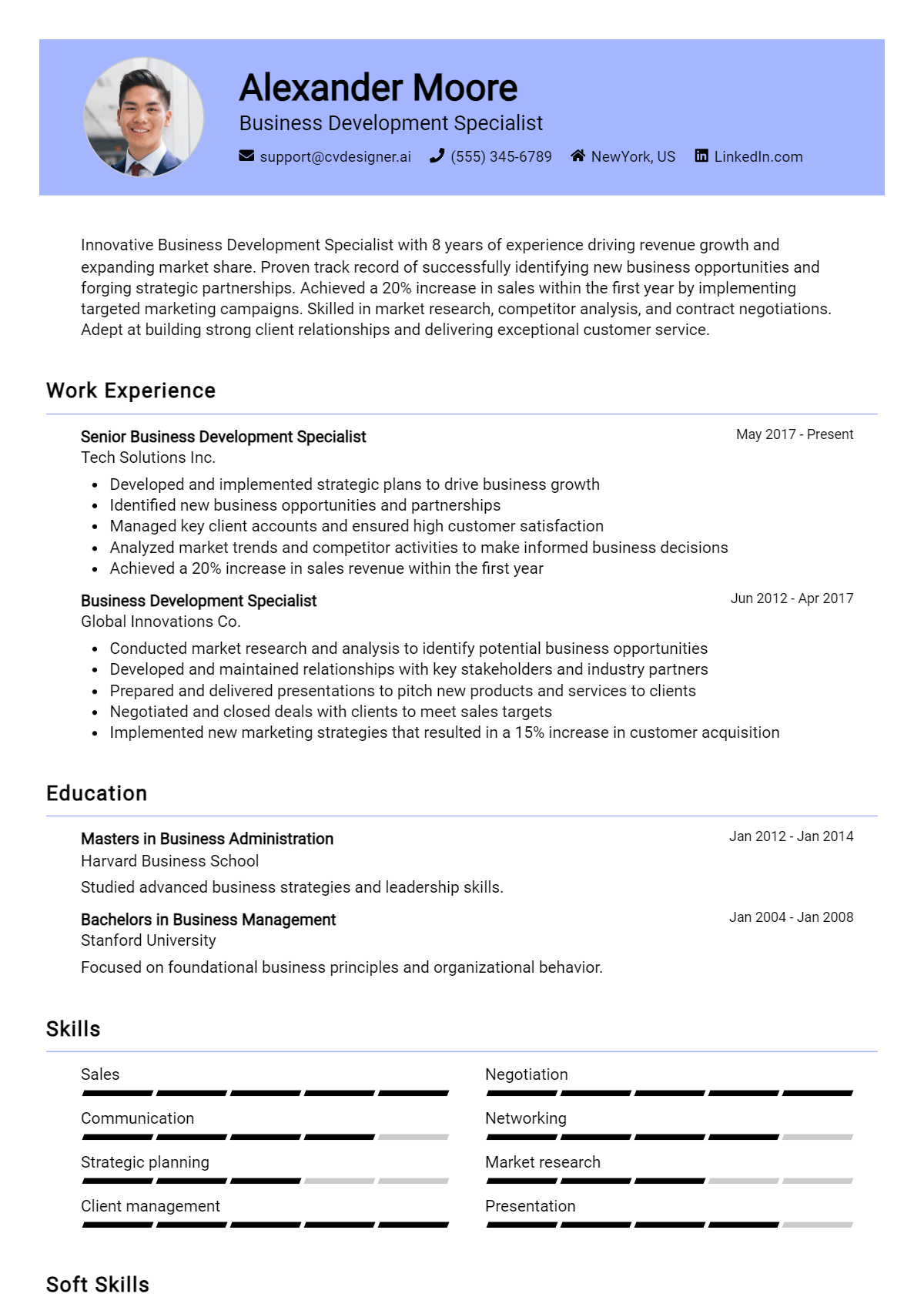 Business Development Specialist Resume Example