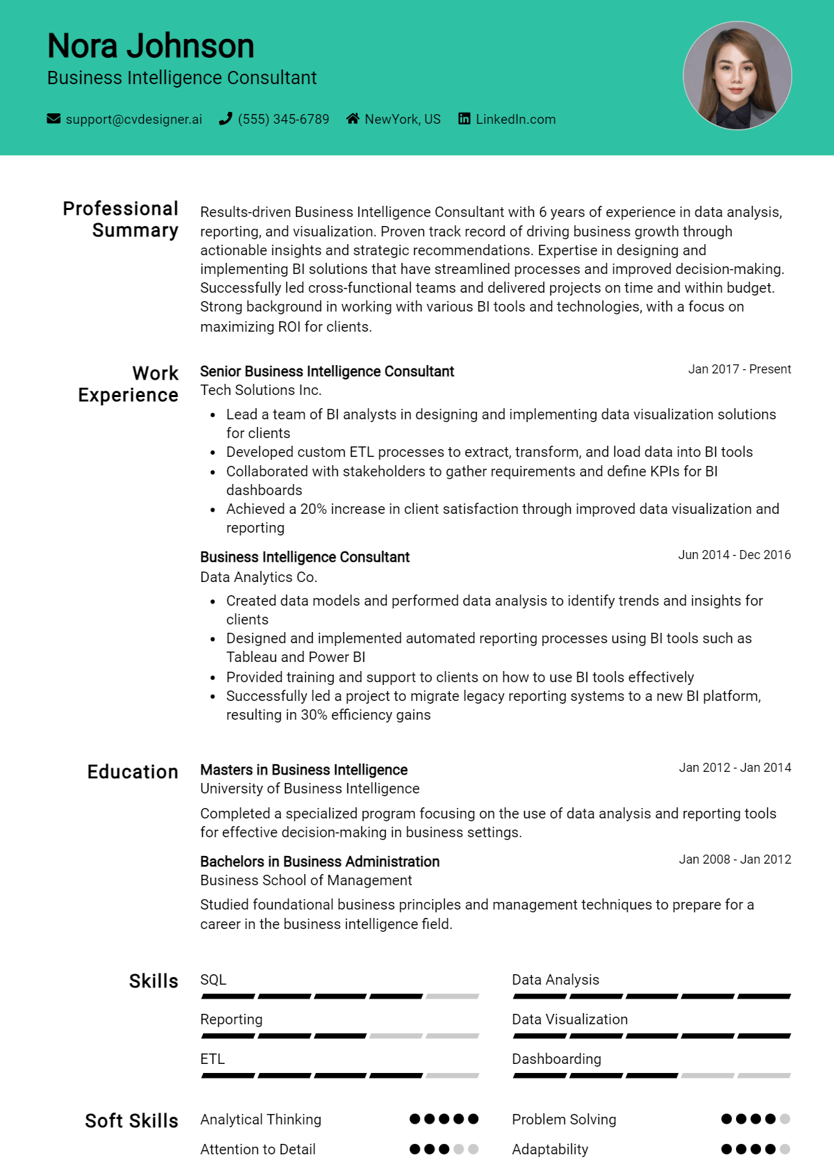 Business Intelligence Consultant Resume Example