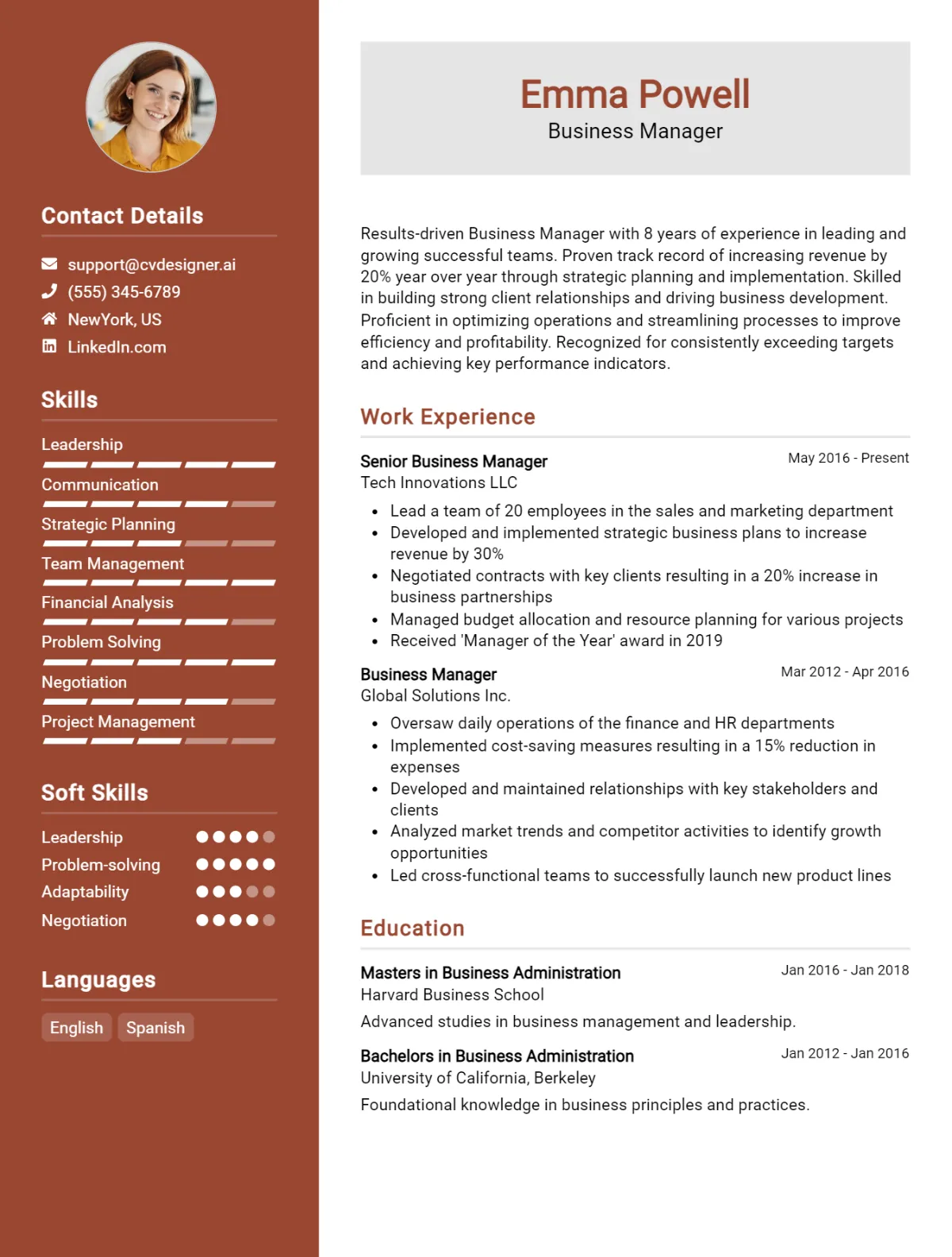 Business Manager CV Example