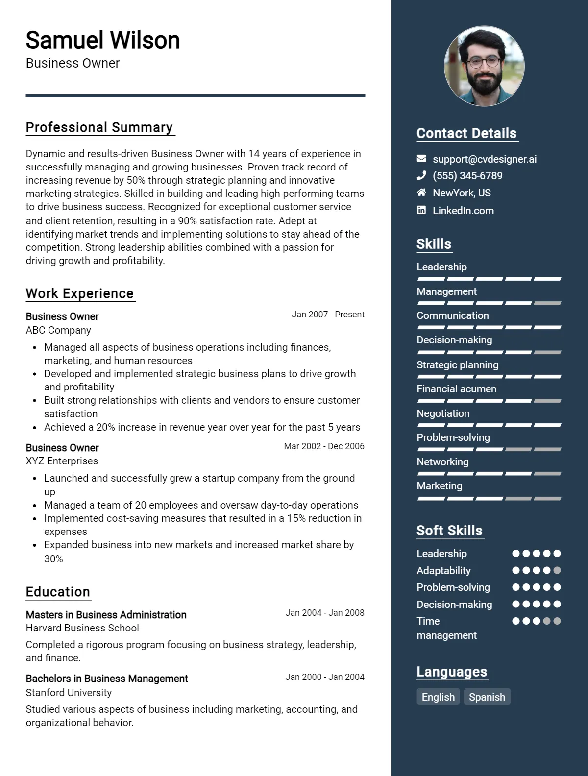 Business Owner CV Example