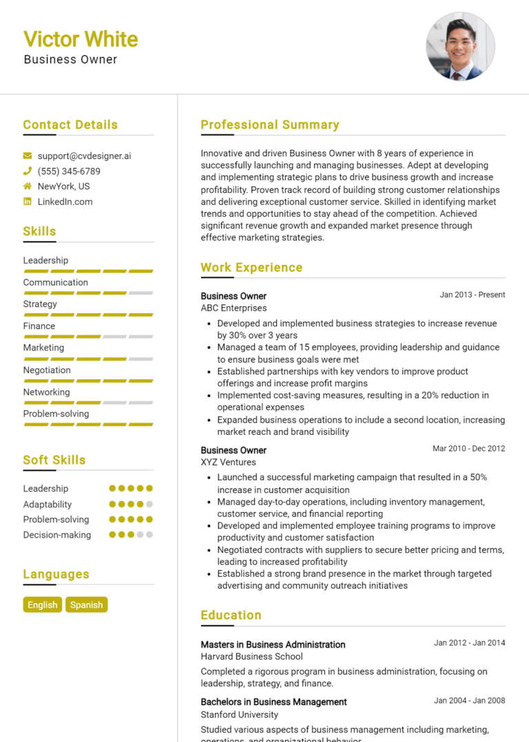Business Owner Resume Example for 2025: Downloadable Templates