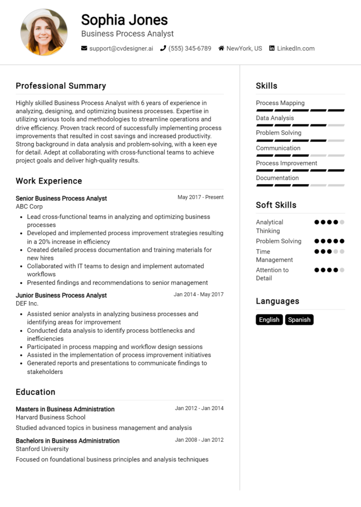 Business Process Analyst Resume Example