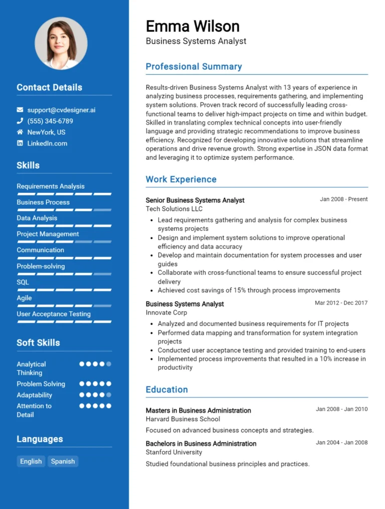 Business Systems Analyst CV Example For 2025: Free Downloadable Templates