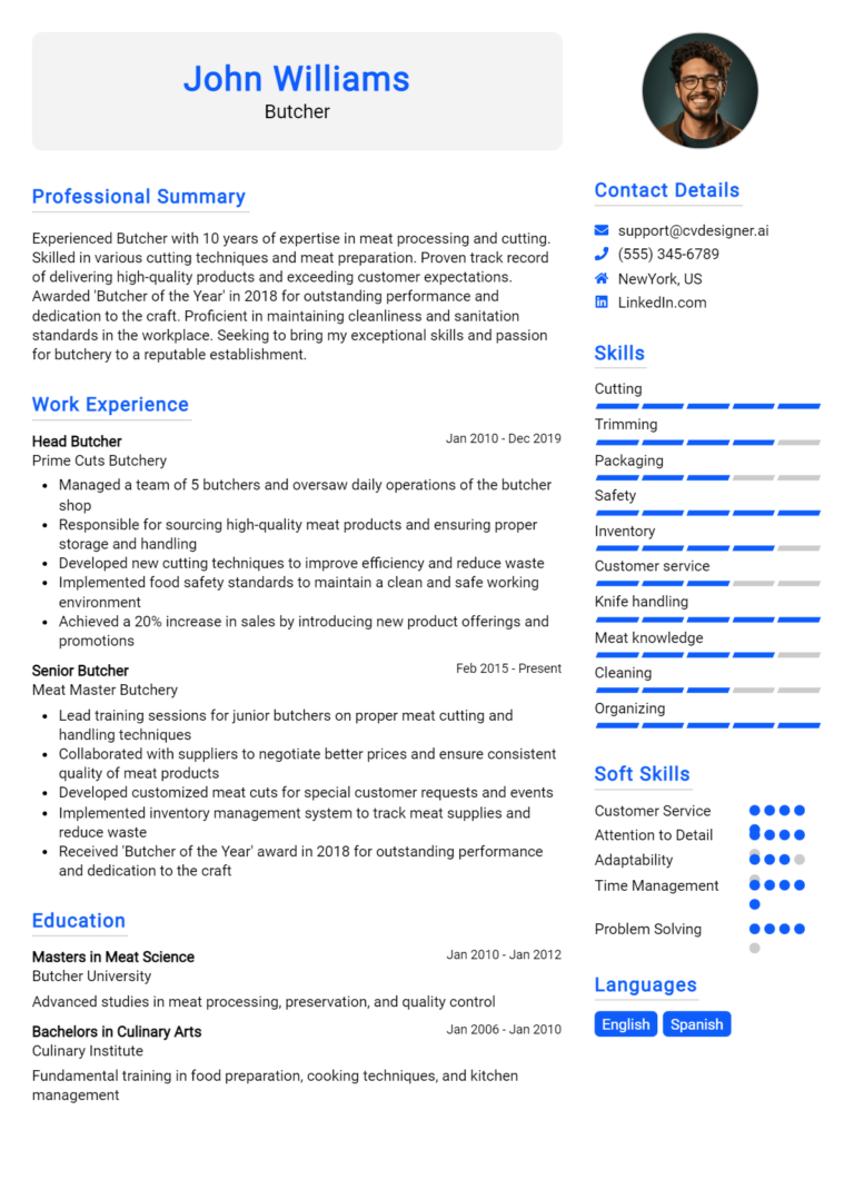 Butcher Resume Example for 2025: Strategies & Templates