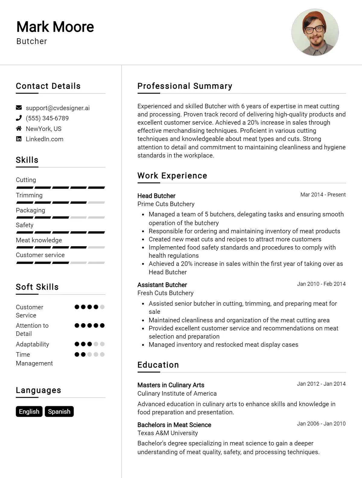 Butcher CV Example