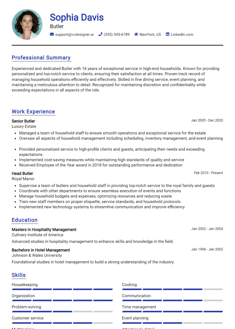 Butler Resume Example for 2025: Strategies & Templates
