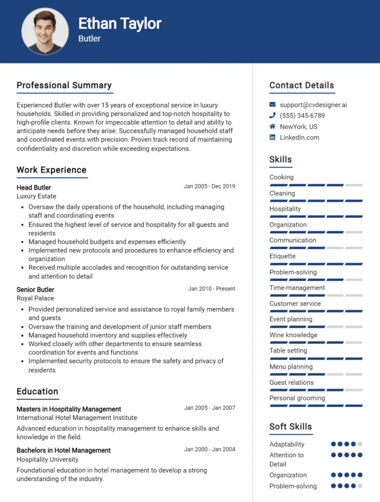 Butler CV Example For 2025: Examples & Free Templates