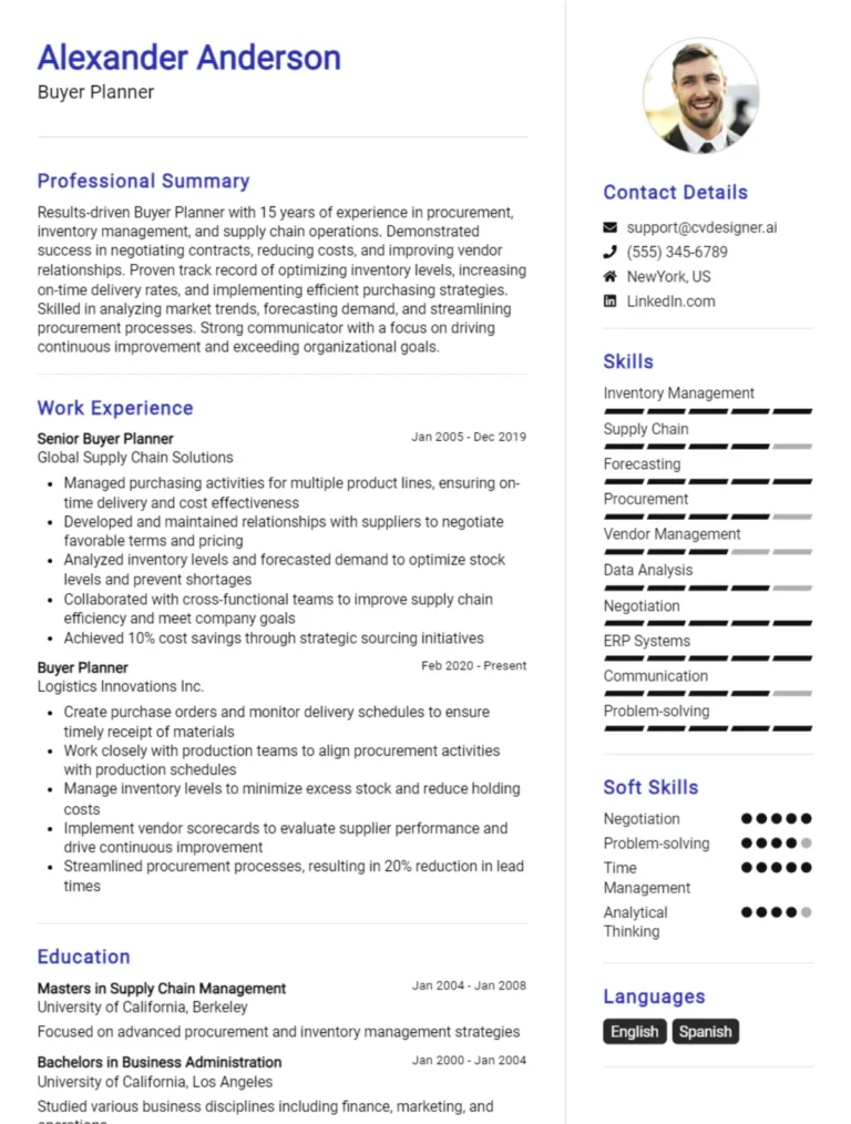 Buyer Planner CV Example For 2025: Best Formatting Tips