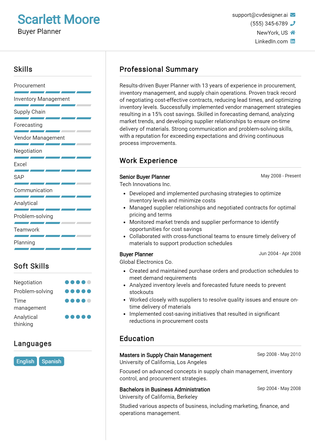 Buyer Planner Resume Example