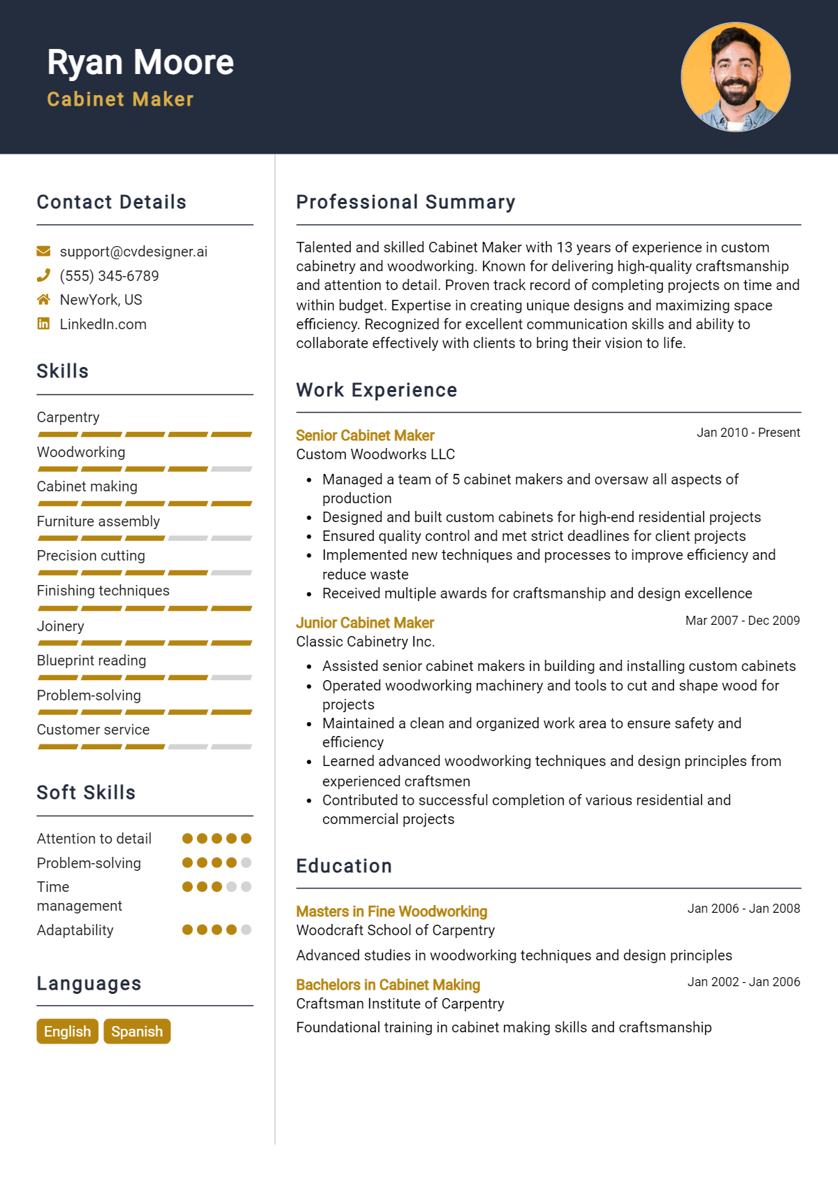 Cabinet Maker Resume Example