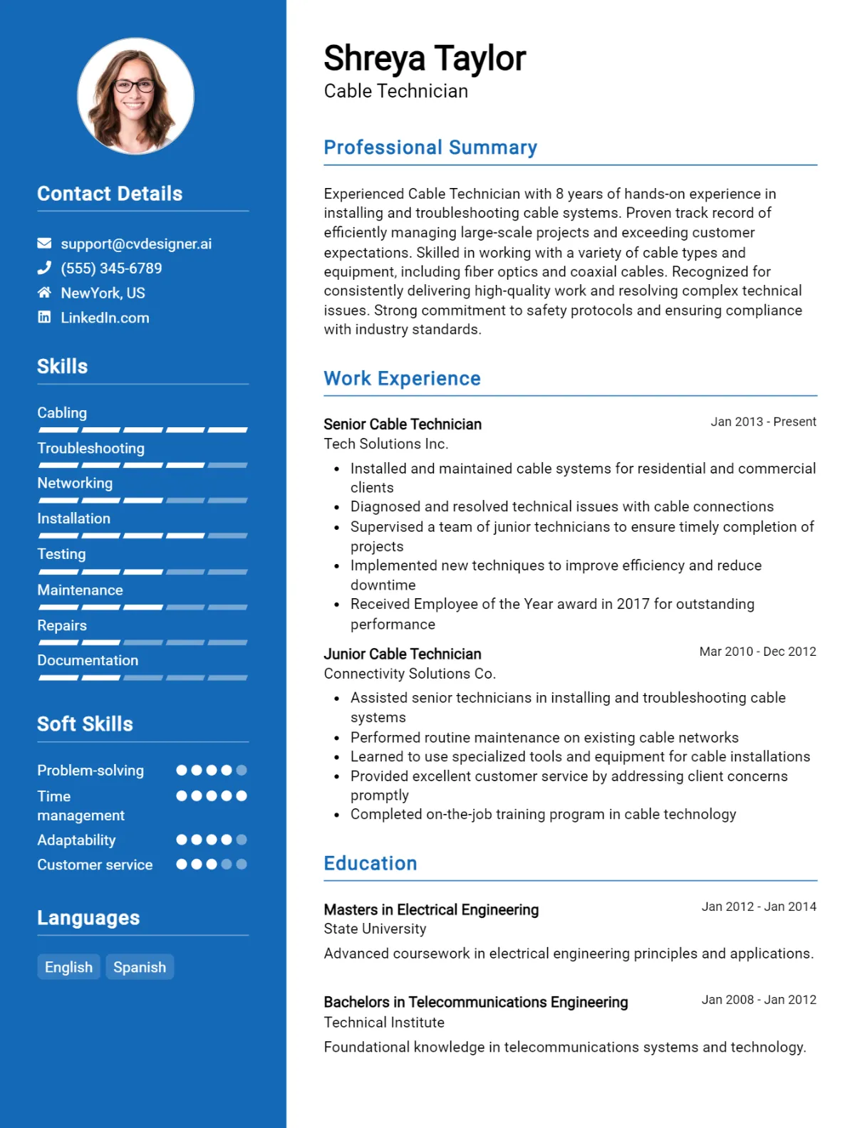 Cable Technician CV Example