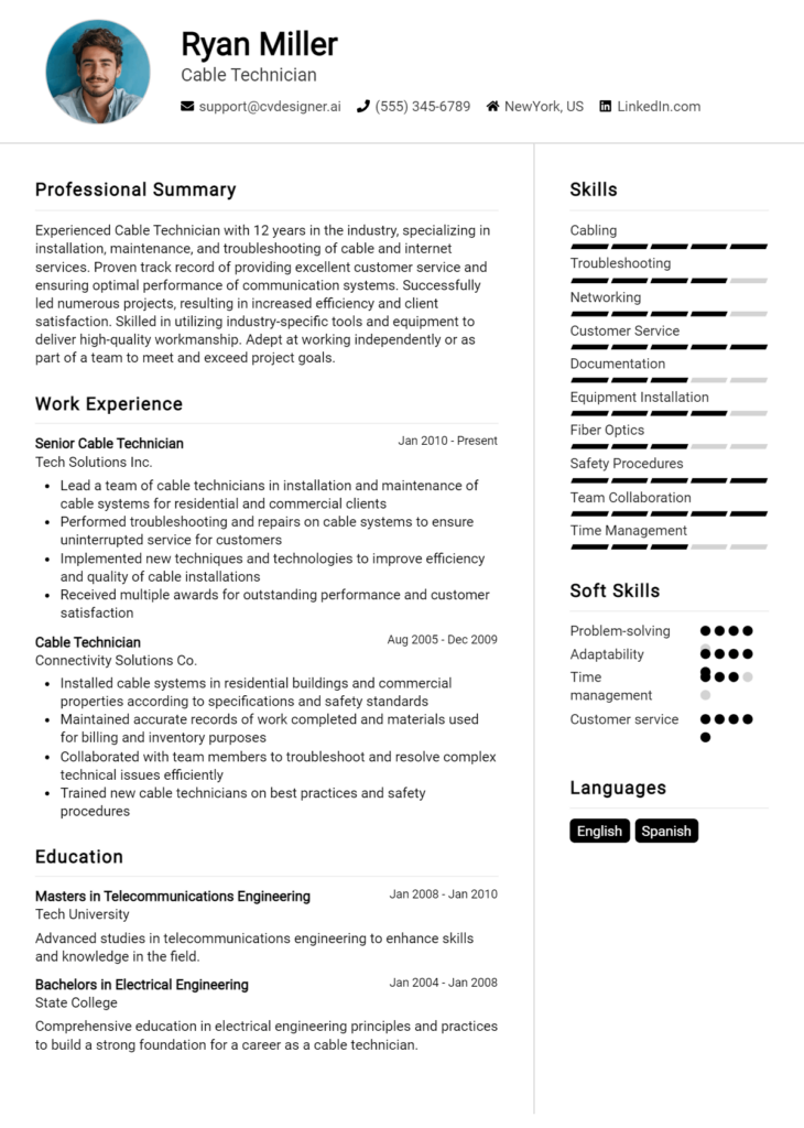 Cable Technician Resume Example