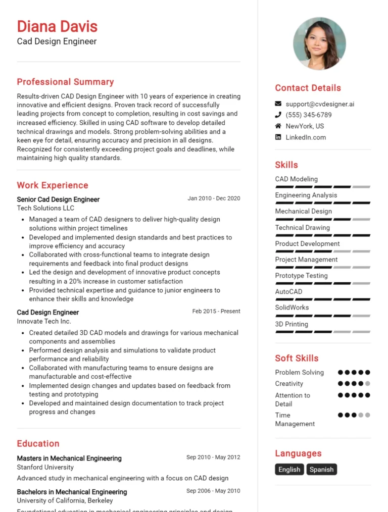 Cad Design Engineer CV Example For 2025: Top Tips & Samples