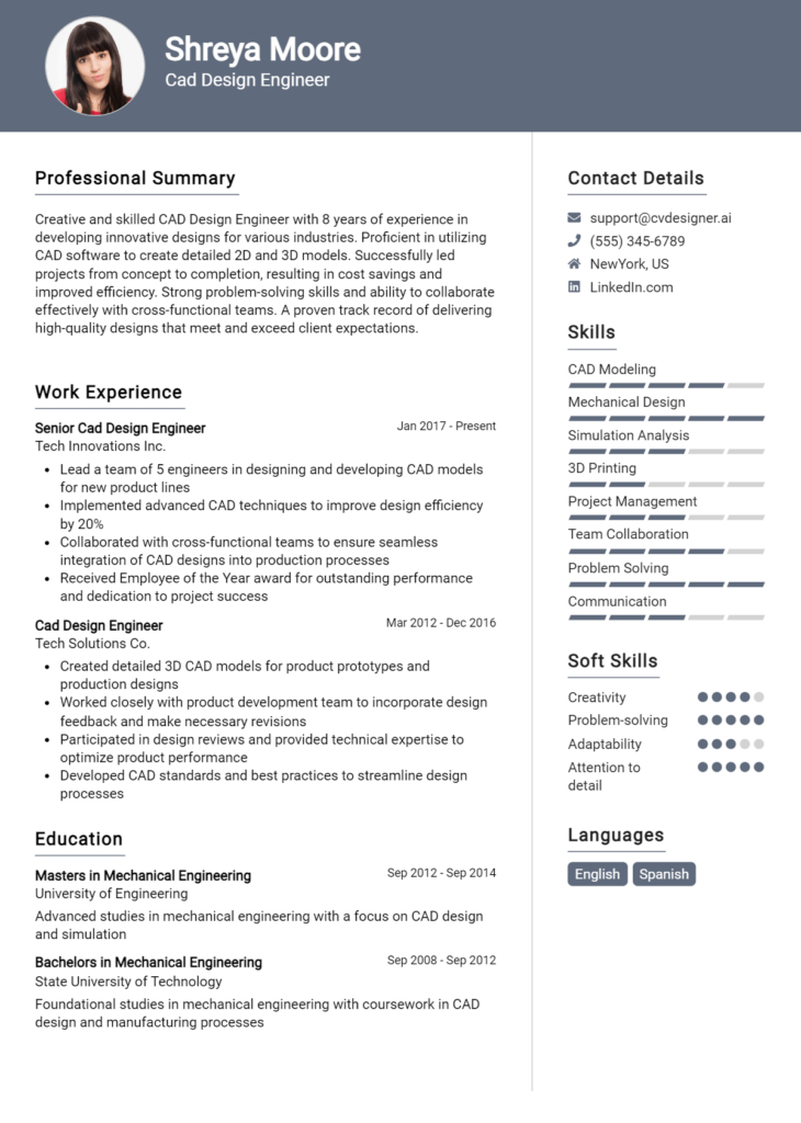 Cad Design Engineer Resume Example