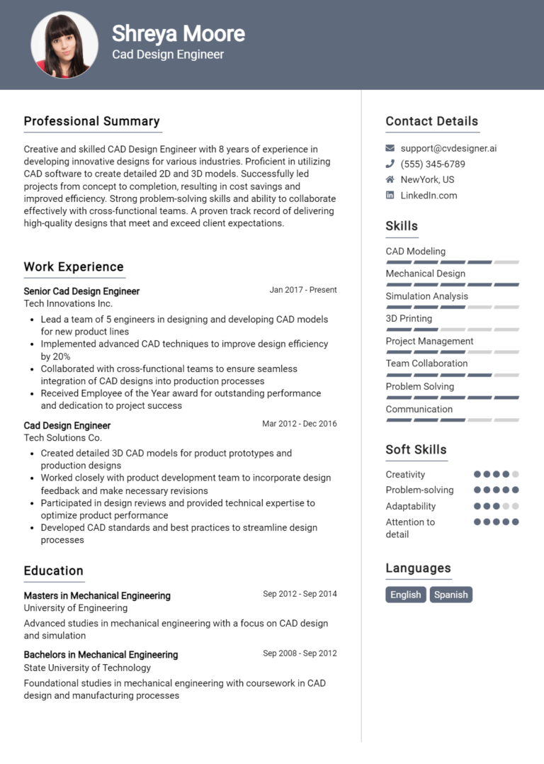 8 CAD Design Engineer Resume Examples And Templates for 2025