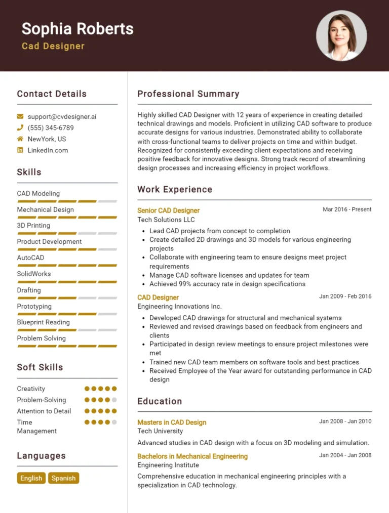 Cad Designer CV Example For 2025: Top Tips & Samples