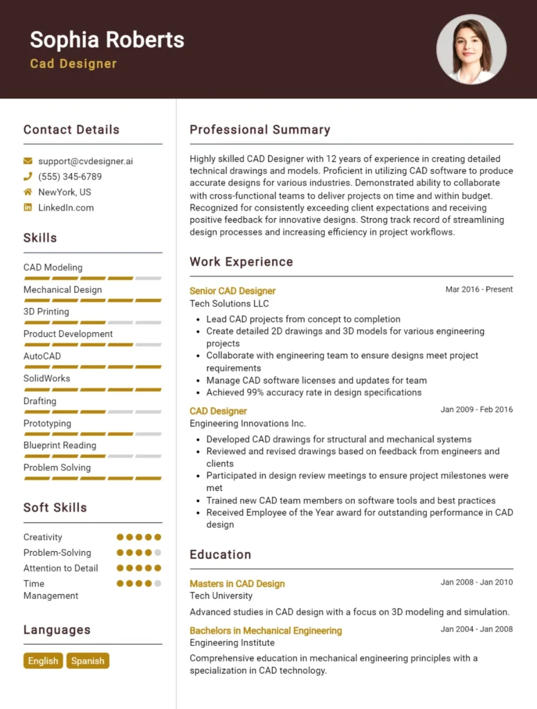 Cad Designer CV Example