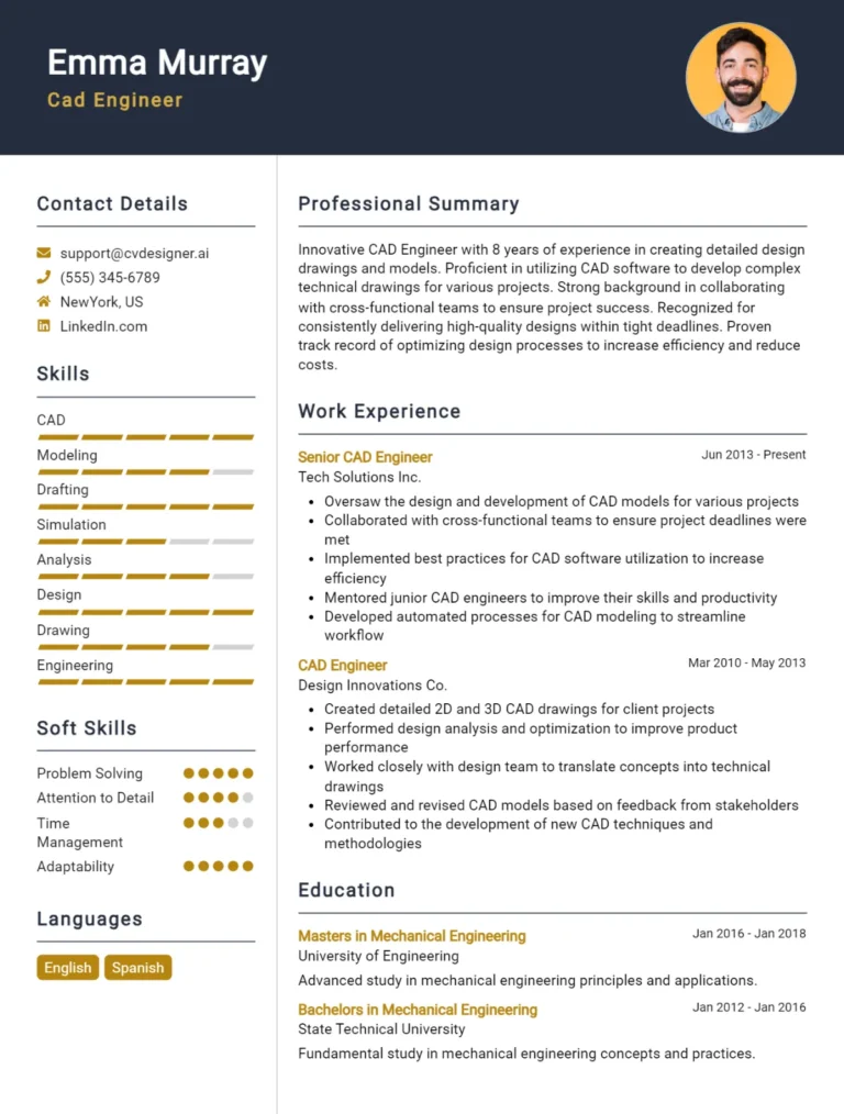 6 CAD Engineer CV Examples And Templates For 2025: Top Samples