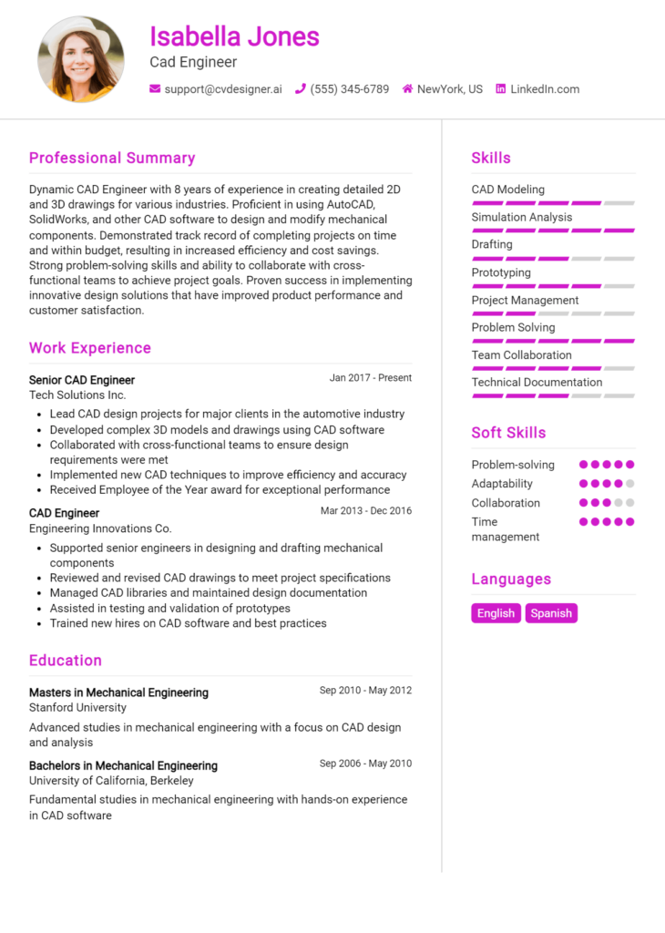 Cad Engineer Resume Example