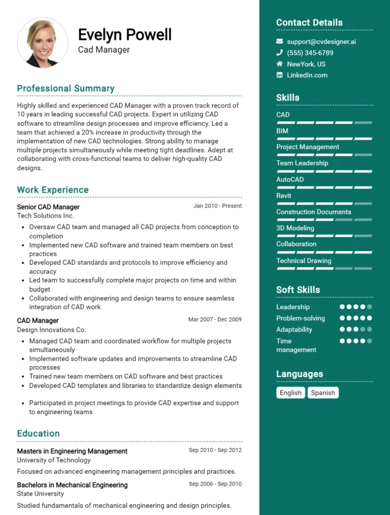 Cad Manager CV Example For 2025: Tips to Stand Out