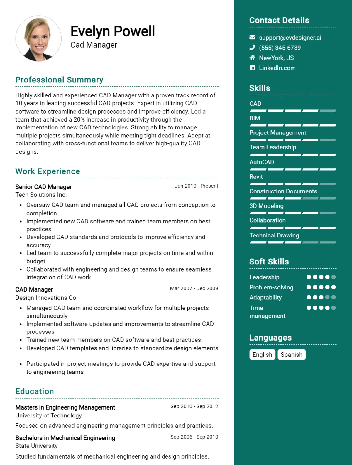 Cad Manager CV Example