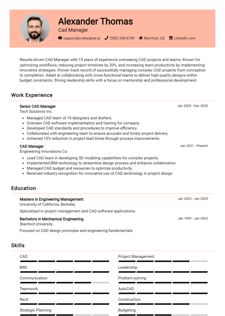 Cad Manager Resume Example