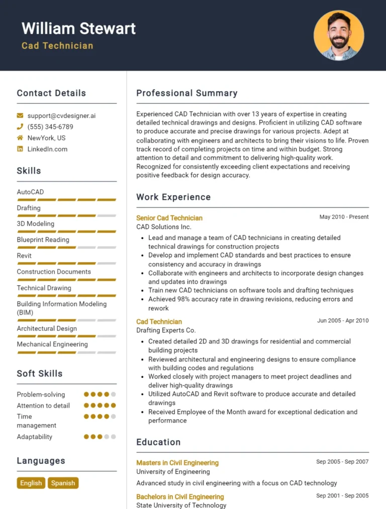 Cad Technician CV Example For 2025: Top Tips & Samples