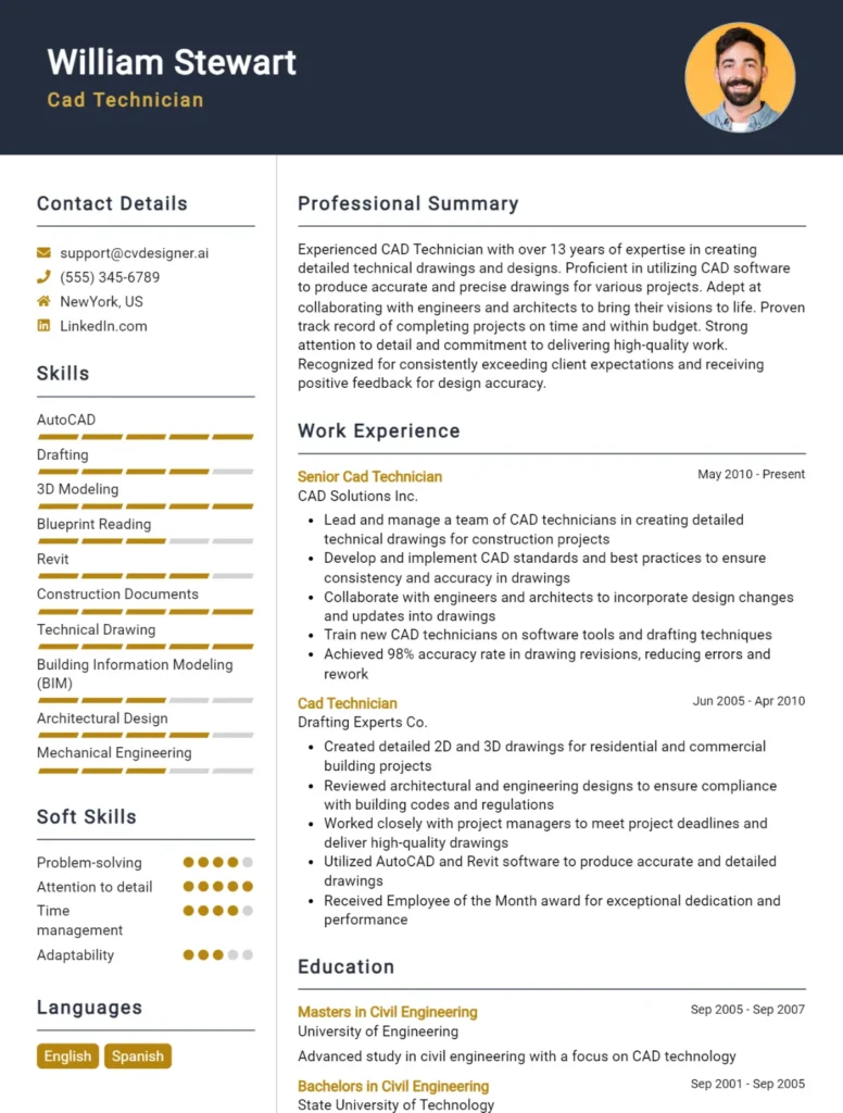 Cad Technician CV Example