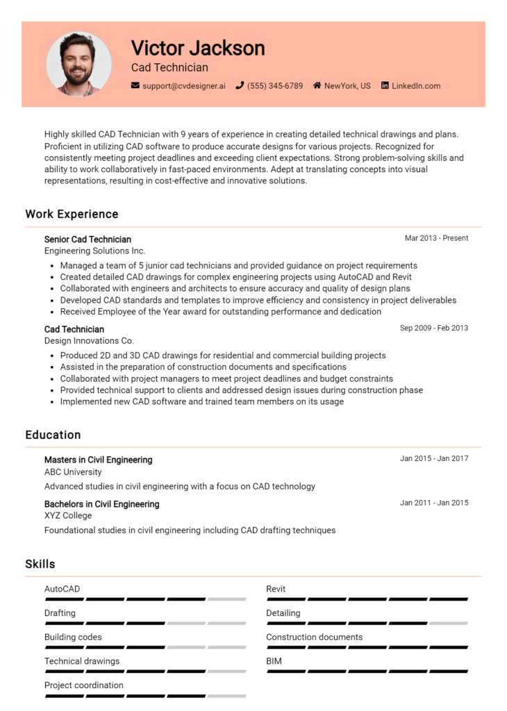 Cad Technician Resume Example