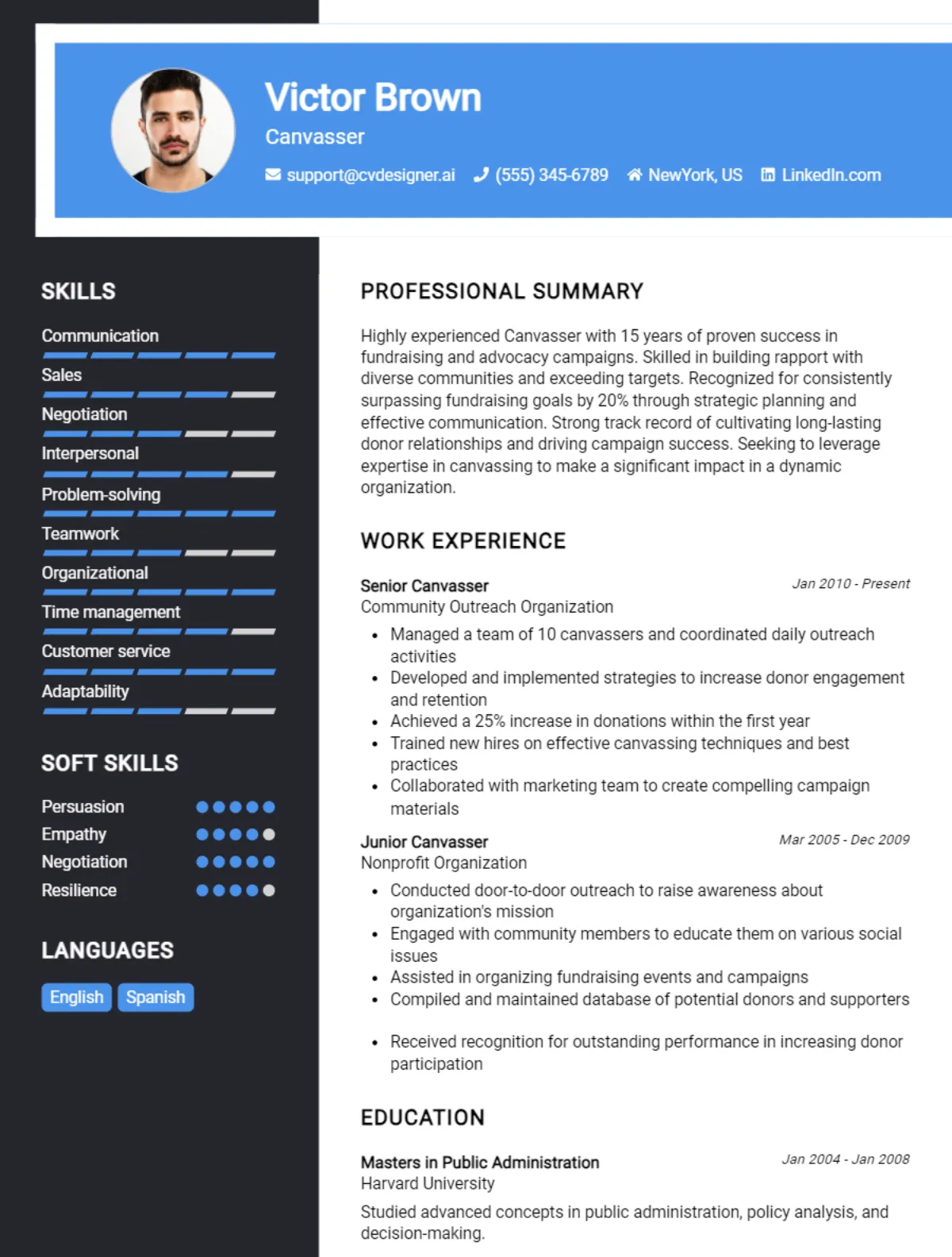 Canvasser CV Example