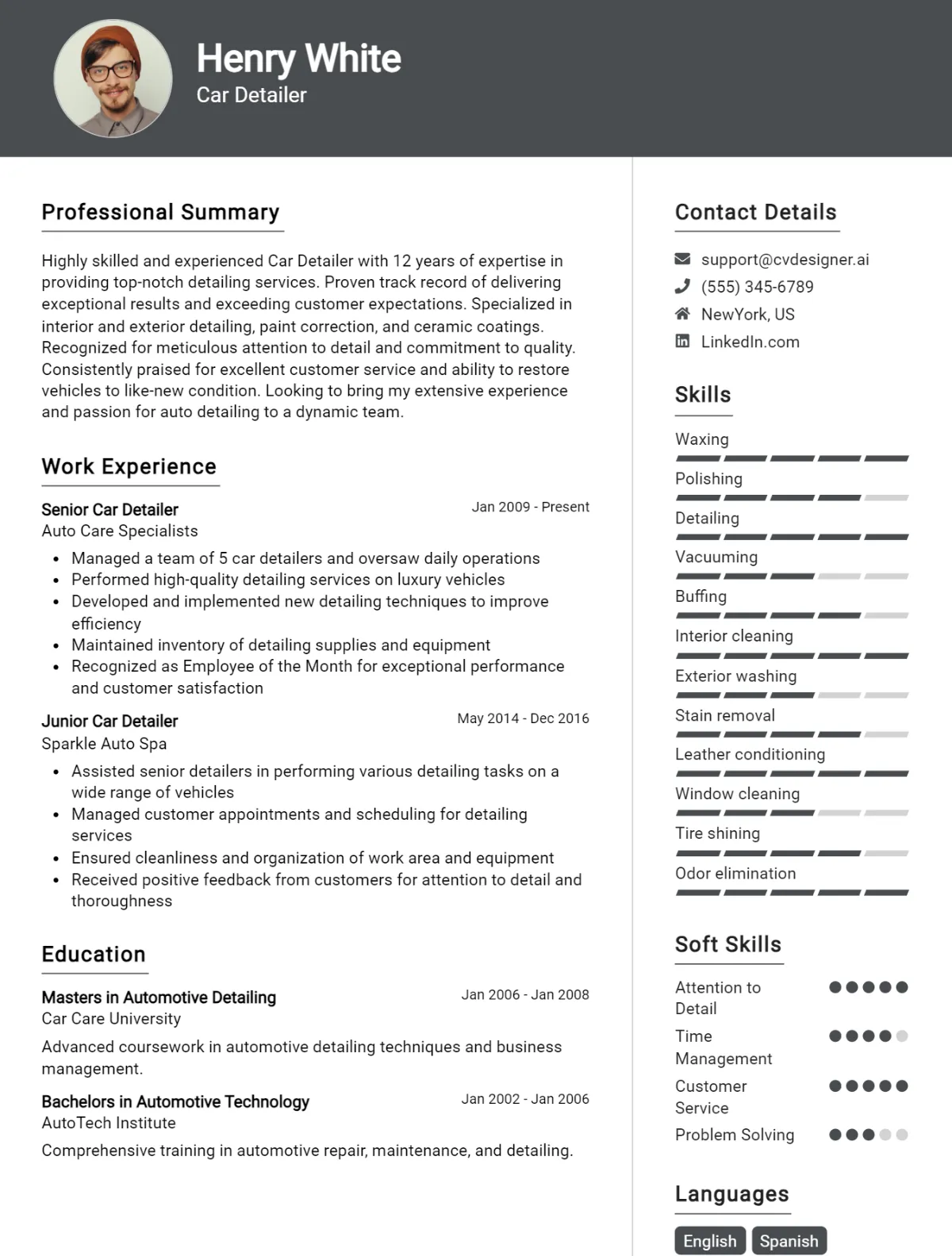 Car Detailer CV Example