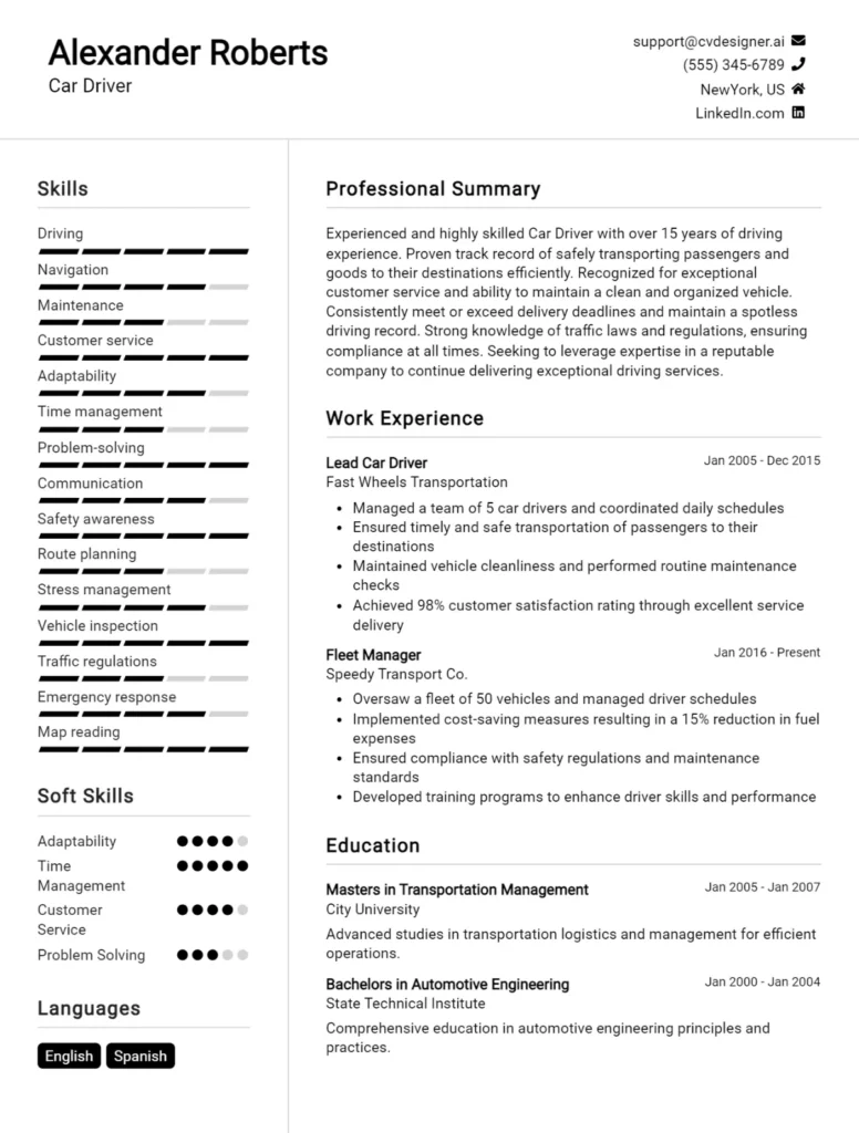 Car Driver CV Example