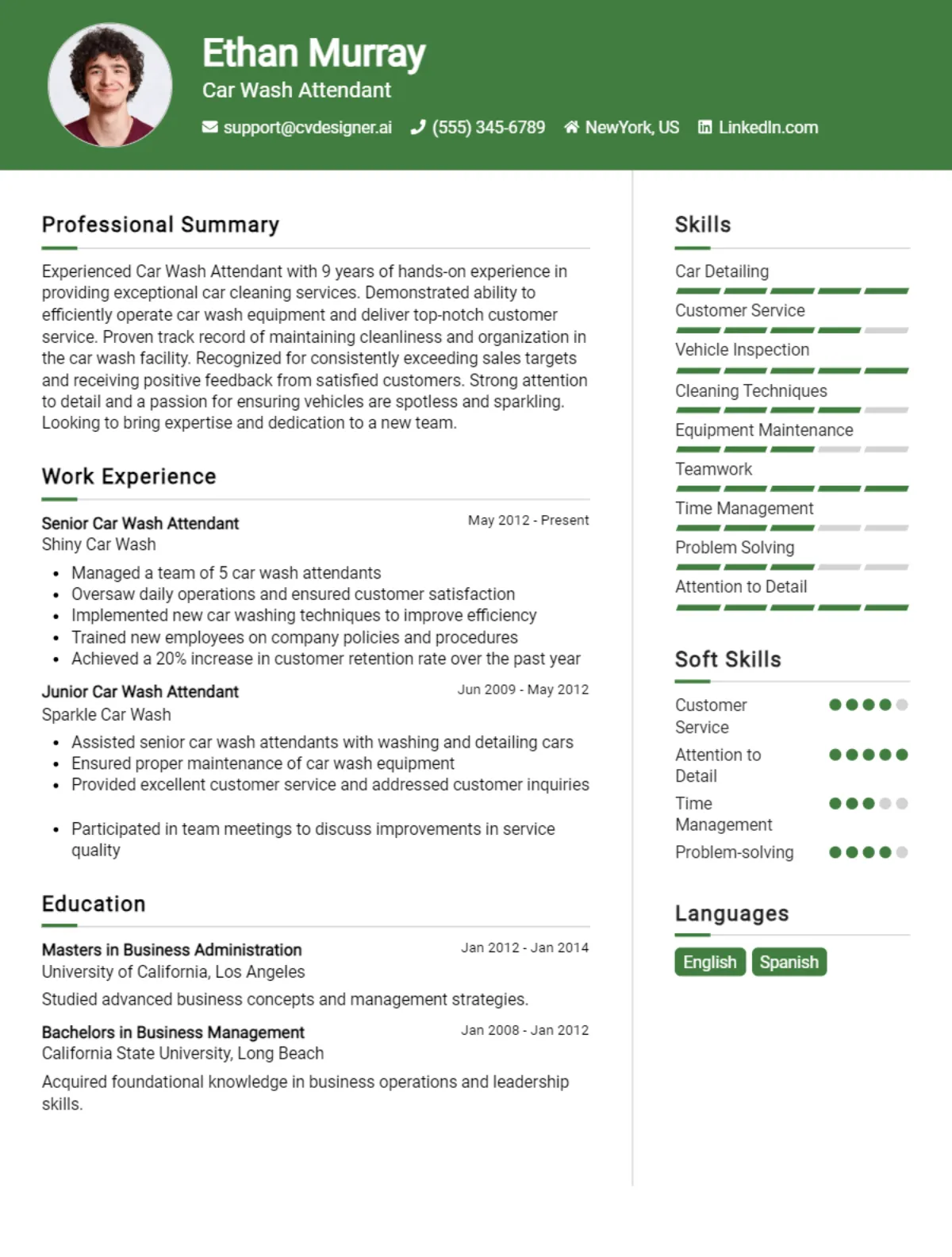 Car Wash Attendant CV Example For 2024: How to Create a Professional CV ...