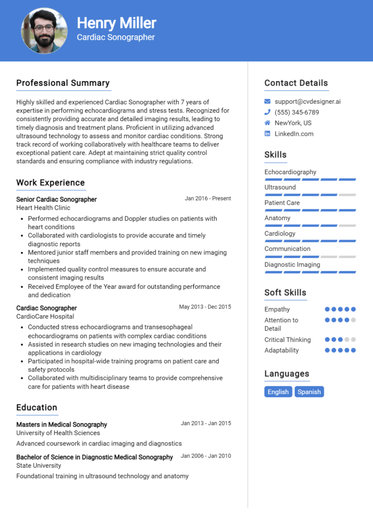 Cardiac Sonographer Resume Example for 2024: Expert Tips & Templates ...