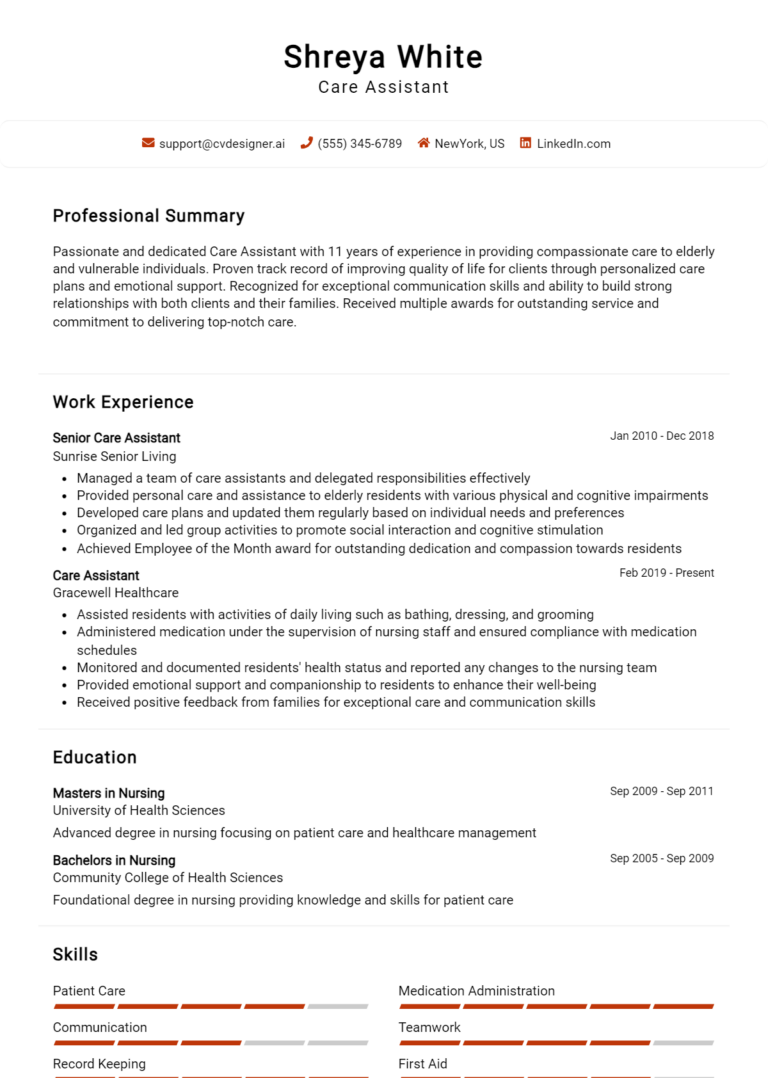 Care Assistant Resume Example for 2025: Expert Tips & Templates